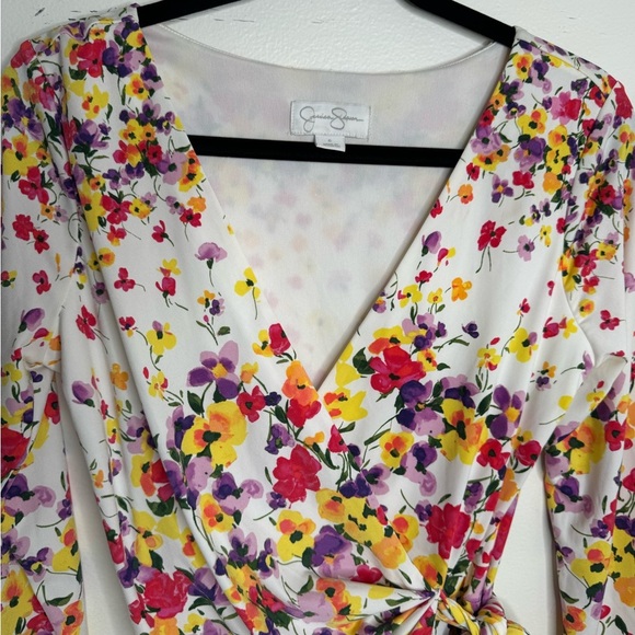 Jessica Simpson womens 6 midi floral vneck wrap belt elastic fabric dress spring - Picture 10 of 12
